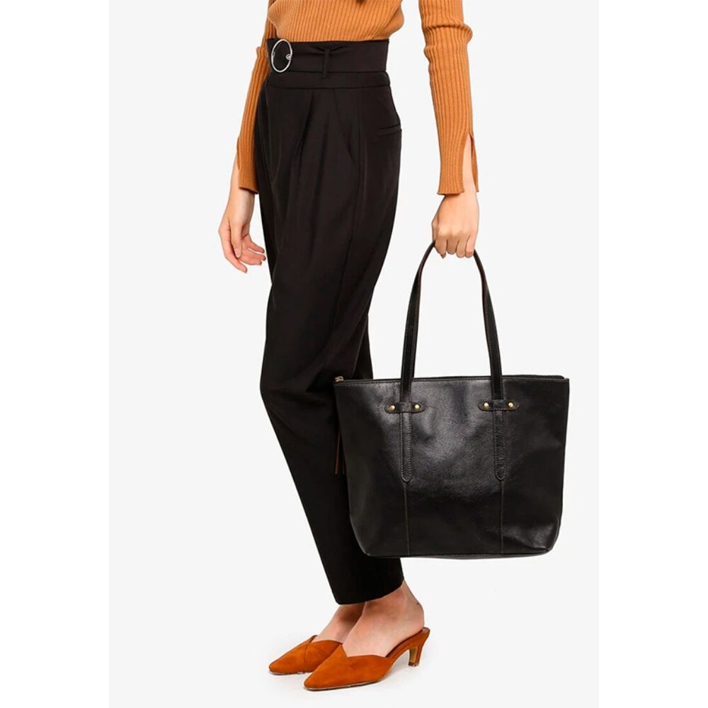 S Fossil Felicity Black Leather Tote SHB1981001 Shoulder Bag Brass NWT $198